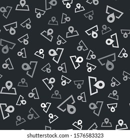 Grey Placeholder on map paper in perspective icon isolated seamless pattern on black background.  Vector Illustration