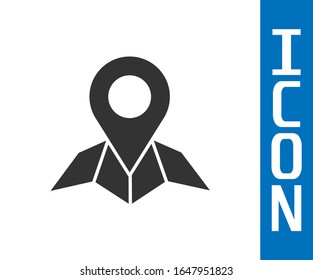 Grey Placeholder on map paper in perspective icon isolated on white background.  Vector Illustration