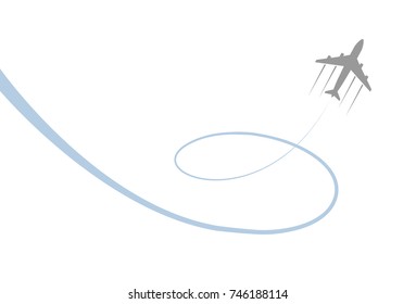 Grey plane and blue path on white background. Vector illustration.