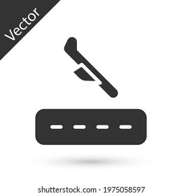 Grey Plane landing icon isolated on white background. Airplane transport symbol.  Vector
