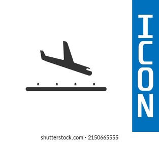 Grey Plane Landing Icon Isolated On White Background. Airplane Transport Symbol.  Vector Illustration