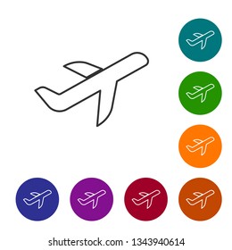 Grey Plane line icon isolated on white background. Flying airplane icon. Airliner sign. Vector Illustration