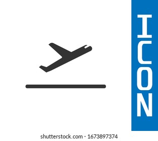 Grey Plane takeoff icon isolated on white background. Airplane transport symbol.  Vector Illustration