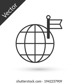 Grey Planet with flag icon isolated on white background. Victory, winning and conquer adversity concept. Vector