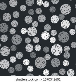 Grey Planet Mars icon isolated seamless pattern on black background.  Vector Illustration