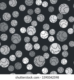 Grey Planet Mercury icon isolated seamless pattern on black background.  Vector Illustration