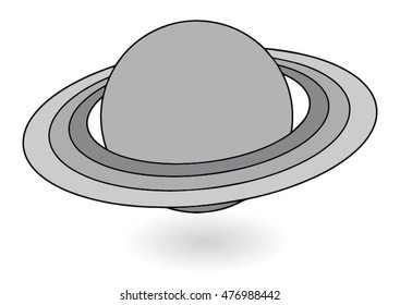 Grey Planet With Rings On White Background.