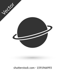 Grey Planet Saturn with planetary ring system icon isolated on white background.  Vector Illustration