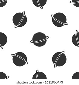 Grey Planet Saturn with planetary ring system icon isolated seamless pattern on white background.  Vector Illustration