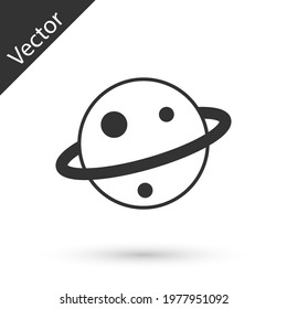 Grey Planet Saturn with planetary ring system icon isolated on white background.  Vector
