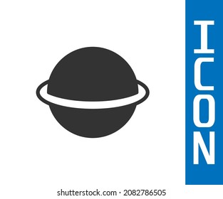 Grey Planet Saturn with planetary ring system icon isolated on white background.  Vector