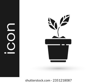 Grey Plant in pot icon isolated on white background. Plant growing in a pot. Potted plant sign.  Vector Illustration