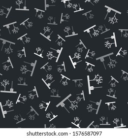 Grey Planting a tree in the ground icon isolated seamless pattern on black background. Gardening, agriculture, caring for environment.  Vector Illustration