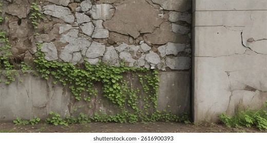 Grey plaster facade house wall with dark cracks
