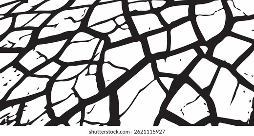 Pared gris de la casa de la fachada del yeso con grietas oscuras. Pared gris negra blanca, piso con grietas, fondo de la textura. Tierra de la grieta para el fondo abstracto en el fondo blanco. Grietas del Vector, roturas en tierra 
