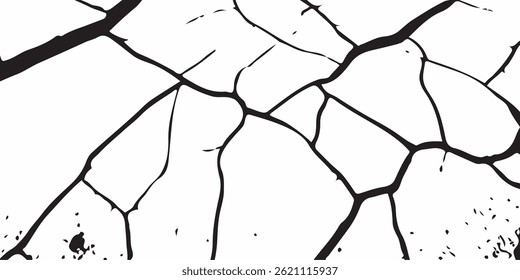 Parede de casa de fachada de gesso cinza com rachaduras escuras.Parede cinza preta branca, piso com rachaduras, fundo texture.crack chão para fundo abstrato em fundo branco.Rachaduras vetor, quebras na terra 
