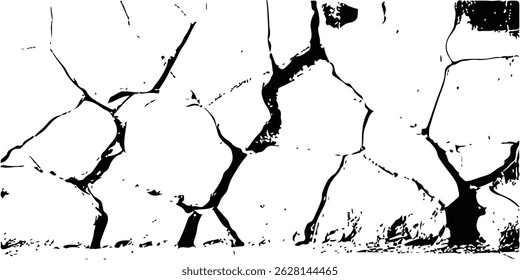 Grey plaster facade house wall with dark cracks. White black grey wall, floor with cracks, texture background