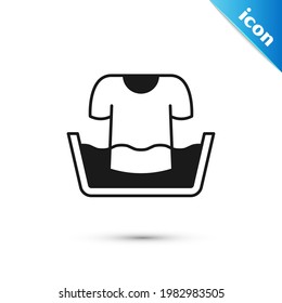 Grey Plastic basin with shirt icon isolated on white background. Bowl with water. Washing clothes, cleaning equipment.  Vector