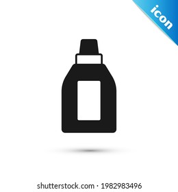 Frasco de plástico gris para detergente para ropa, blanqueador, líquido lavavajillas u otro icono de agente de limpieza aislado en fondo blanco.  Vector