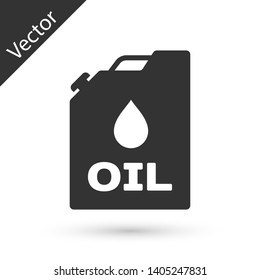 Grey Plastic canister for motor machine oil icon isolated on white background. Oil gallon. Oil change service and repair. Engine oil sign. Vector Illustration