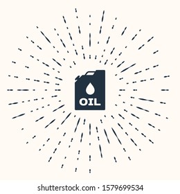 Grey Plastic canister for motor machine oil icon isolated on beige background. Oil gallon. Oil change service and repair. Engine oil sign. Abstract circle random dots. Vector Illustration