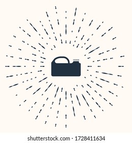 Cañón de plástico gris para el ícono de aceite de la máquina de motor aislado en el fondo beige. Galón de aceite. Servicio de cambio de aceite y reparación. Resumen de puntos aleatorios de círculo. Ilustración vectorial
