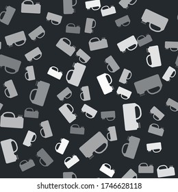Grey Plastic canister for motor machine oil icon isolated seamless pattern on black background. Oil gallon. Oil change service and repair. Vector Illustration