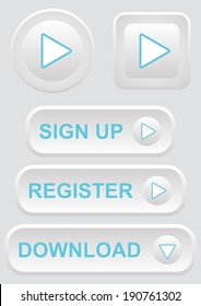 Grey play sign up register and download buttons
