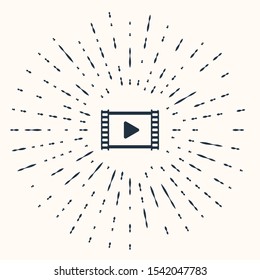 Grey Play Video icon isolated on beige background. Film strip with play sign. Abstract circle random dots. Vector Illustration