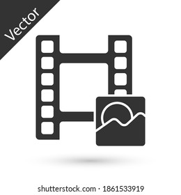 Grey Play Video icon isolated on white background. Film strip sign. Vector.