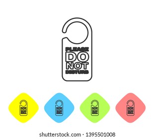 Grey Please do not disturb line icon isolated on white background. Hotel Door Hanger Tags. Set icon in color rhombus buttons. Vector Illustration