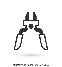 Grey Pliers tool icon isolated on white background. Pliers work industry mechanical plumbing tool.  Vector
