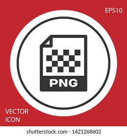 Grey PNG file document icon. Download png button icon isolated on red background. PNG file symbol. White circle button. Vector Illustration