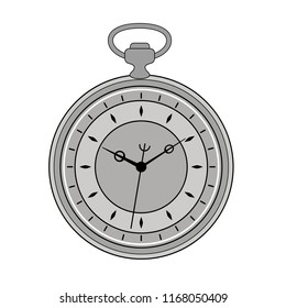Grey pocket watch isolated on white background.