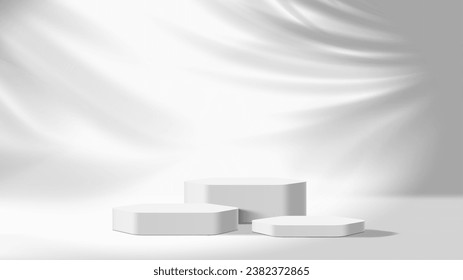 Mockup de podio gris, plataforma vectorial 3d realista o pedestal para la presentación de productos en estudio. Fondo con soporte hexagonal para mostrar cosméticos. Muestra con sombra abstracta en la pared