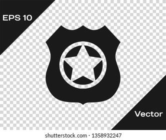 Grey Police badge icon isolated on transparent background. Sheriff badge sign. Vector Illustration