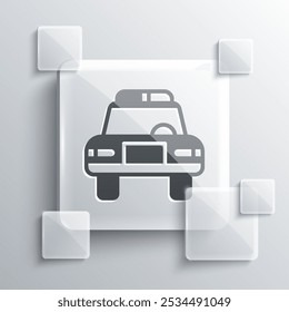 Grey Police car and police flasher icon isolated on grey background. Emergency flashing siren. Square glass panels. Vector