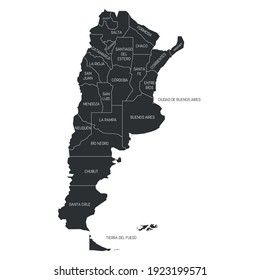 Grey political map of Argentina. Administrative divisions - provinces. Simple flat vector map with labels.