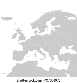 Grey Political Map Of Europe. Vector Illustration