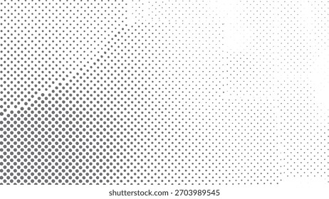 Patrón de lunares grises que se desvanece de denso a escaso en un Vector de textura abstracta de fondo blanco