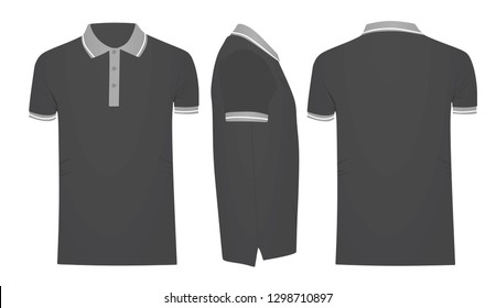 Grey Polo T Shirt, Black Collar. Vector Illustration