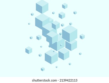 Grey Polygon Background Blue Vector. Block Simple Card. White Cube Package Template. Concept Illustration. Monochrome Empty Cubic.
