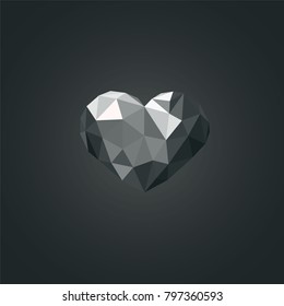 Grey polygonal heard 3d on grey background.