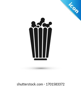 Grey Popcorn in cardboard box icon isolated on white background. Popcorn bucket box.  Vector Illustration