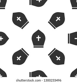 Grey Pope hat icon isolated seamless pattern on white background. Christian hat sign. Vector Illustration
