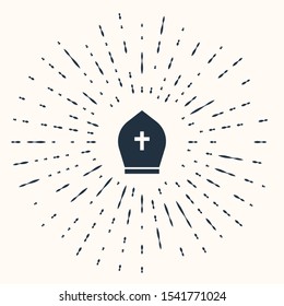 Grey Pope hat icon isolated on beige background. Christian hat sign. Abstract circle random dots. Vector Illustration