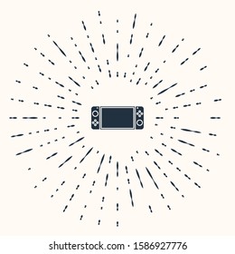 Grey Portable video game console icon isolated on beige background. Gamepad sign. Gaming concept. Abstract circle random dots. Vector Illustration