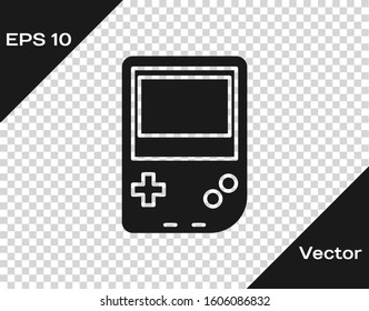 Grey Portable video game console icon isolated on transparent background. Gamepad sign. Gaming concept.  Vector Illustration
