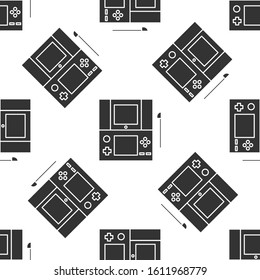 Grey Portable video game console icon isolated seamless pattern on white background. Gamepad sign. Gaming concept.  Vector Illustration