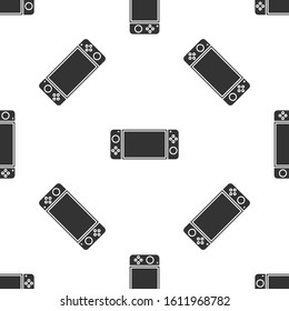 Grey Portable video game console icon isolated seamless pattern on white background. Gamepad sign. Gaming concept.  Vector Illustration